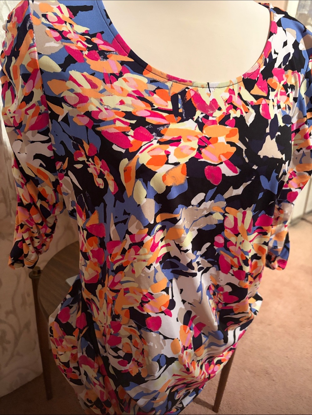 Dana Buchman Multicolor Floral Print Top - Blue, Pink, Peach, Black